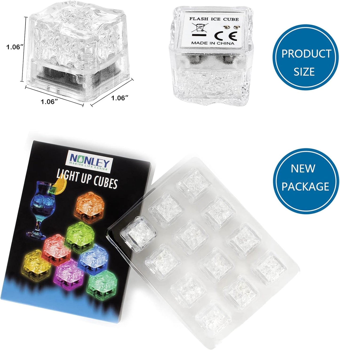 12 Pack Liquid-Activated Multi Color Led Ice Cubes