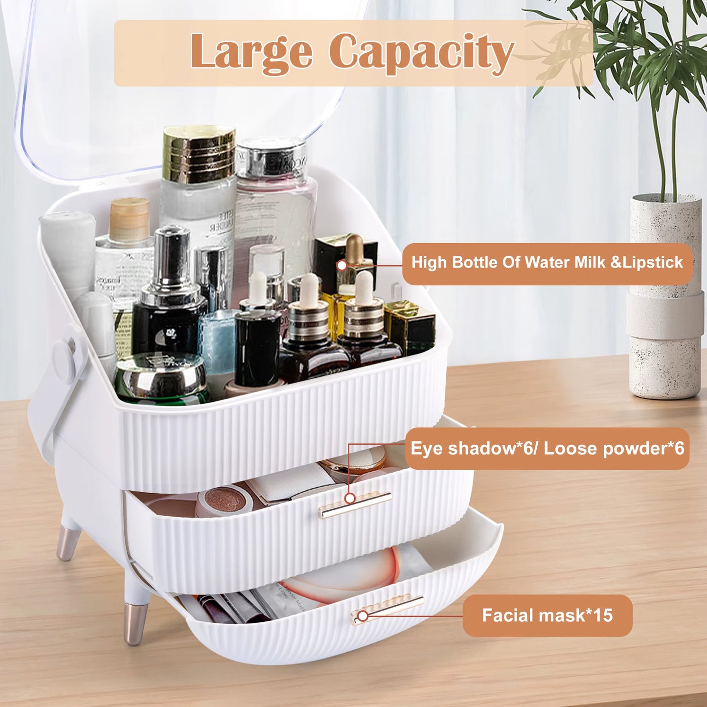 Makeup Storage Organizer, Cosmetics Skincare Organizers with Transparent Lid, Vanity Cosmetics Storage, Ideal Gifts for Women Or