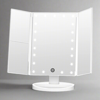 Trifold Vanity Mirror – 21 LED Touch Light with 2X/3X Zoom
