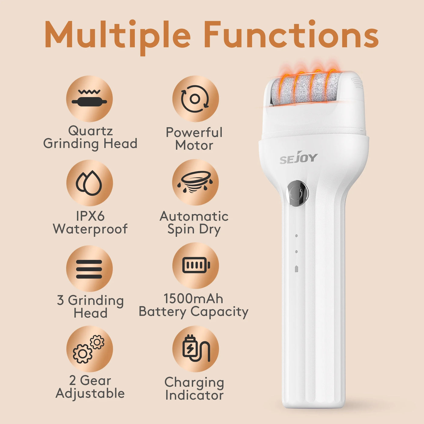 Electric Feet Callus Removers Rechargeable,3 Grinding Heads Waterproof Electronic Foot File Pedicure Tools