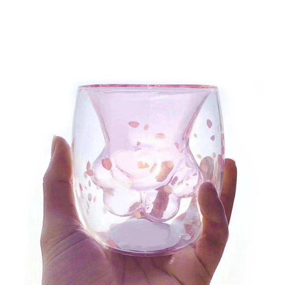 Cat Paw Glass Cup – Double-Layer Coffee Mug