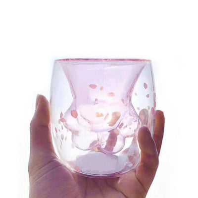 Cat Paw Glass Cup – Double-Layer Coffee Mug