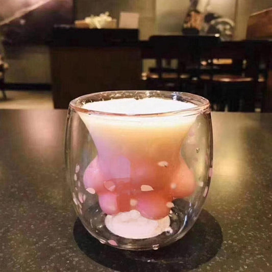 Cat Paw Glass Cup – Double-Layer Coffee Mug