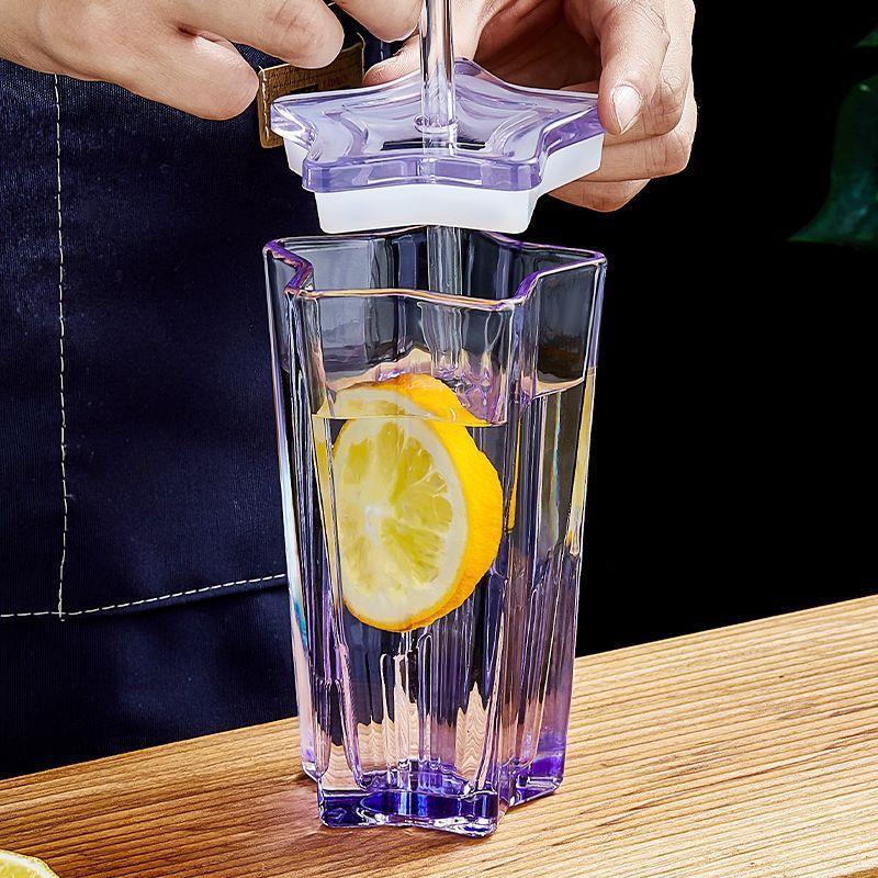 New! Five-pointed Star Glass Cup With Straw