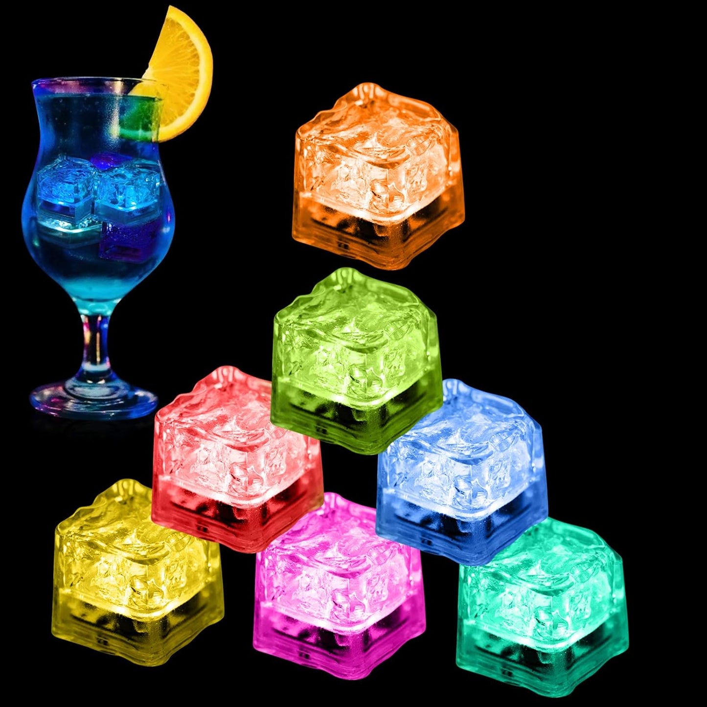 12 Pack Liquid-Activated Multi Color Led Ice Cubes 
