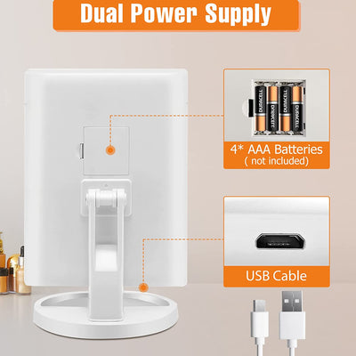 Trifold Vanity Mirror with Lights, Lighted Makeup Mirror 2X/3X Magnification, 21 LED Touch Dimming, Dual Power 180° Rotation Lit Beauty Table Mirror, Make up Mirror with Lighting