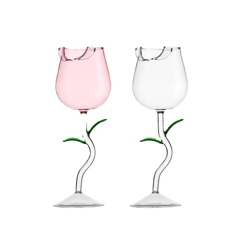Rose-Shaped Red Wine Glasses Rose Shape Wine Glass with Colored Rose Leaves 150/400Ml Rose Shaped Red Wine Goblet Cocktail Cup