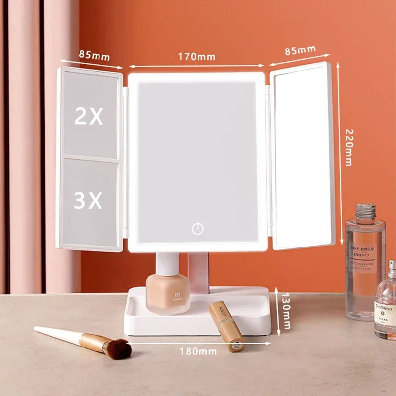 72 LED Light Desktop Vanity Mirror 1/2/3X Magnifying 