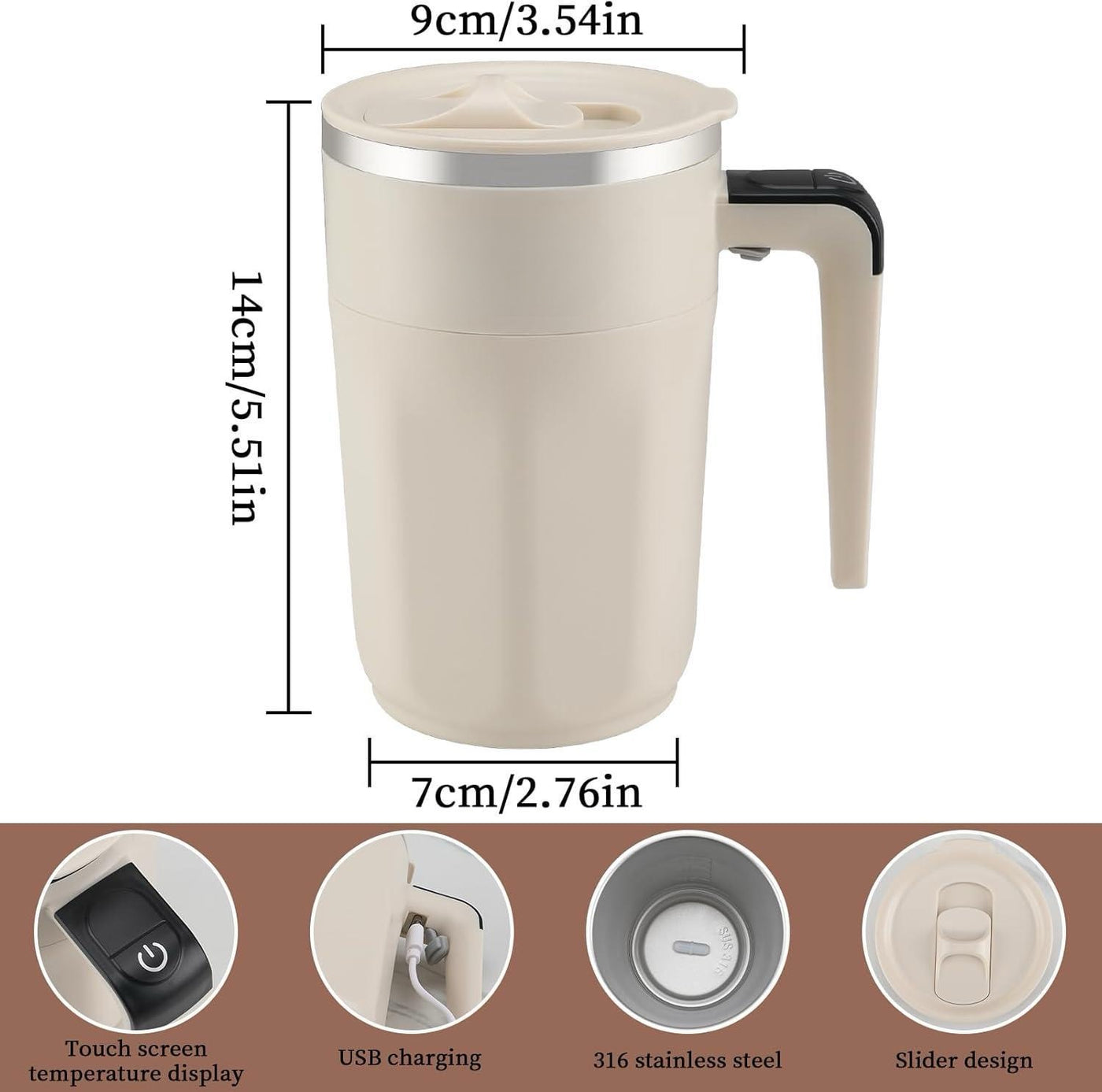 NEW! Temperature Display Rechargeable Automatic Stirring Coffee Cup With Lid