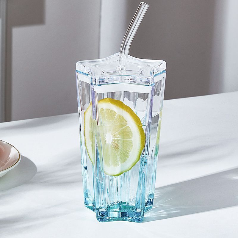 New! Five-pointed Star Glass Cup With Straw
