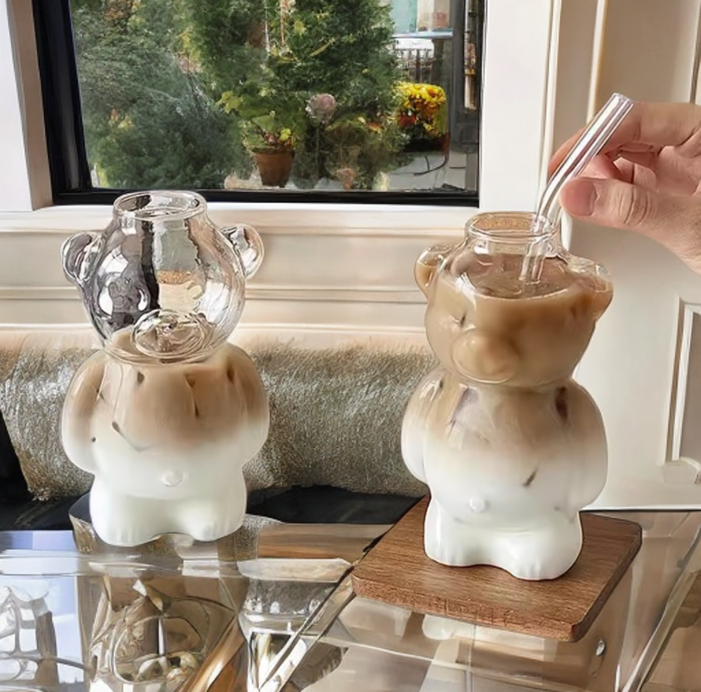 Aesthetic Cat Paw and Bear Shaped 4 Pack Glass Cups