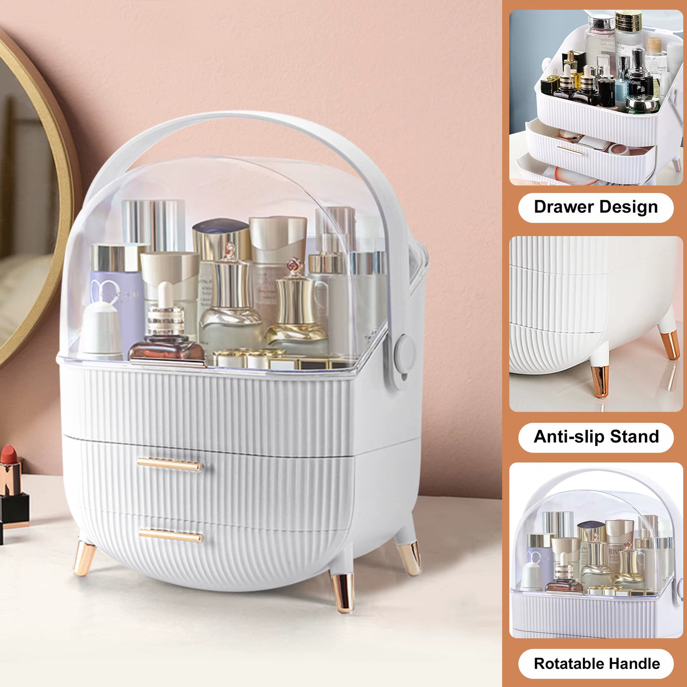 Makeup Storage Organizer, Cosmetics Skincare Organizers with Transparent Lid, Vanity Cosmetics Storage, Ideal Gifts for Women Or