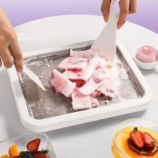 New Household Portable Stainless Steel Cooling Ice Cream Maker Pan for Making Soft Serve Ice Cream Frozen Fruit Yogurt Machine