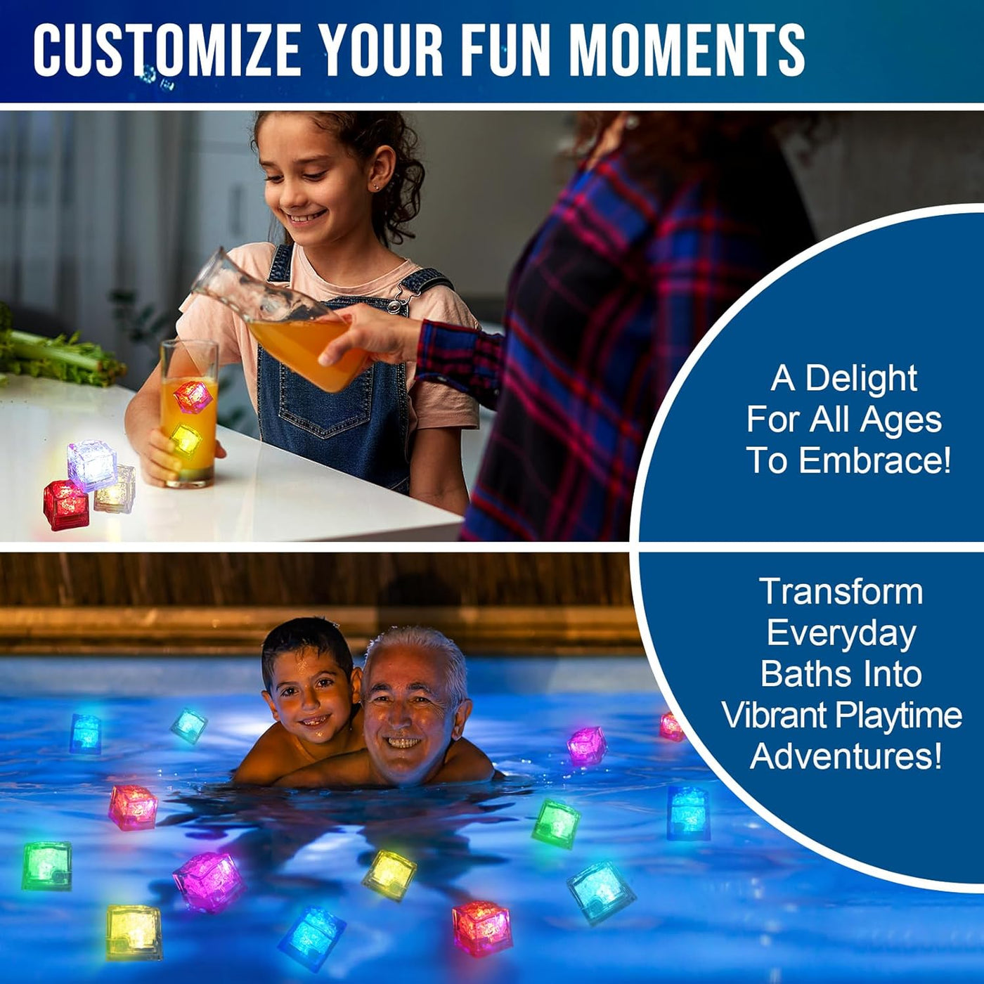 12 Pack Liquid-Activated Multi Color Led Ice Cubes 