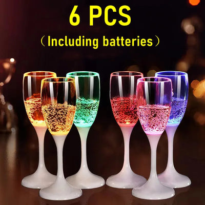6Pcs LED Glowing Light up Cups Creative Goblet Glow in Water Cocktail Cup Wedding Party Decoration Christmas Atmosphere Cup