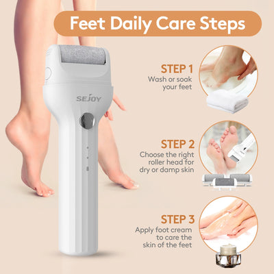 Electric Feet Callus Removers Rechargeable,3 Grinding Heads Waterproof Electronic Foot File Pedicure Tools