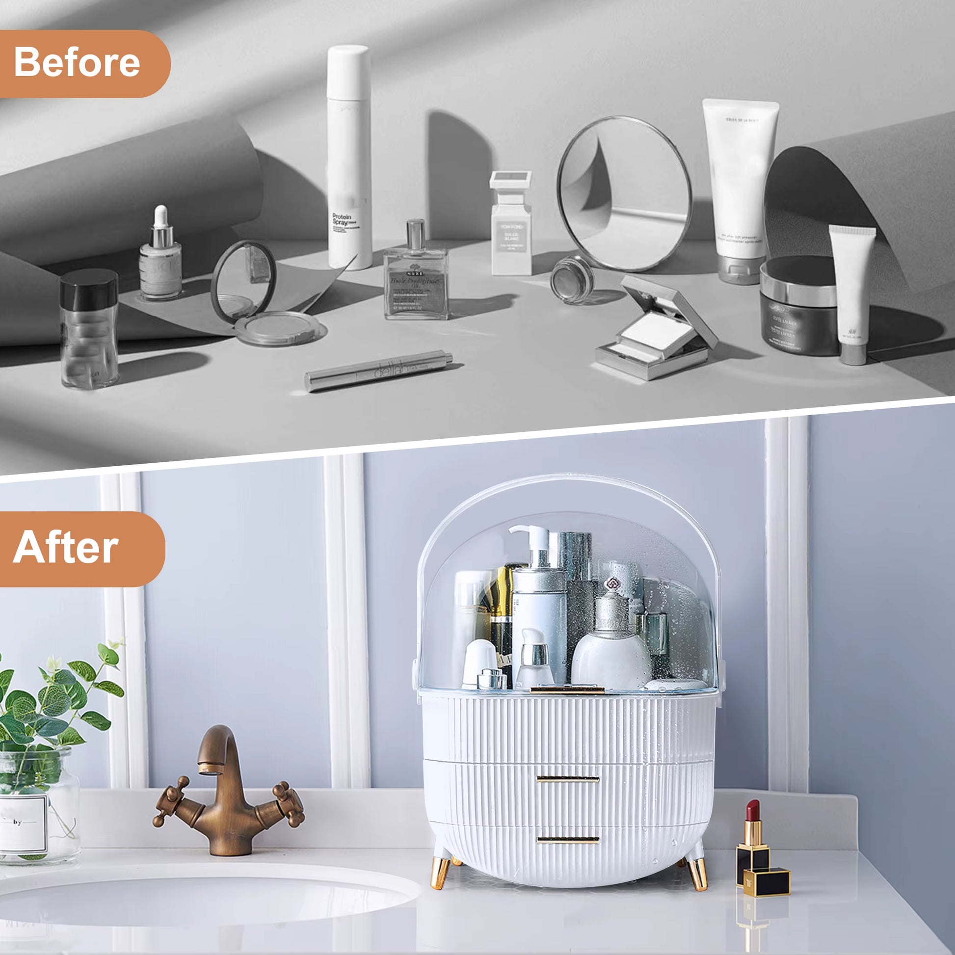 Makeup Storage Organizer, Cosmetics Skincare Organizers with Transparent Lid, Vanity Cosmetics Storage, Ideal Gifts for Women Or