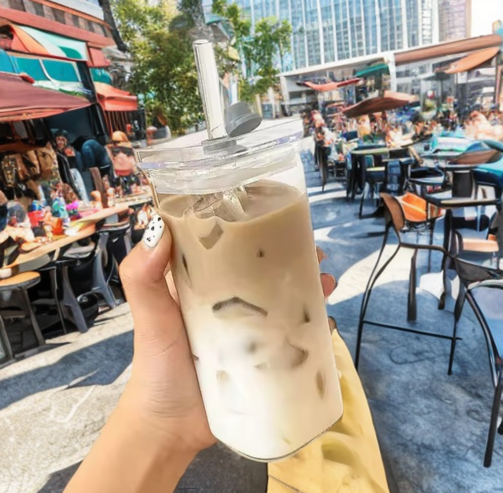 Square Glass Coffee Cup – Heat Resistant with Lid & Straw