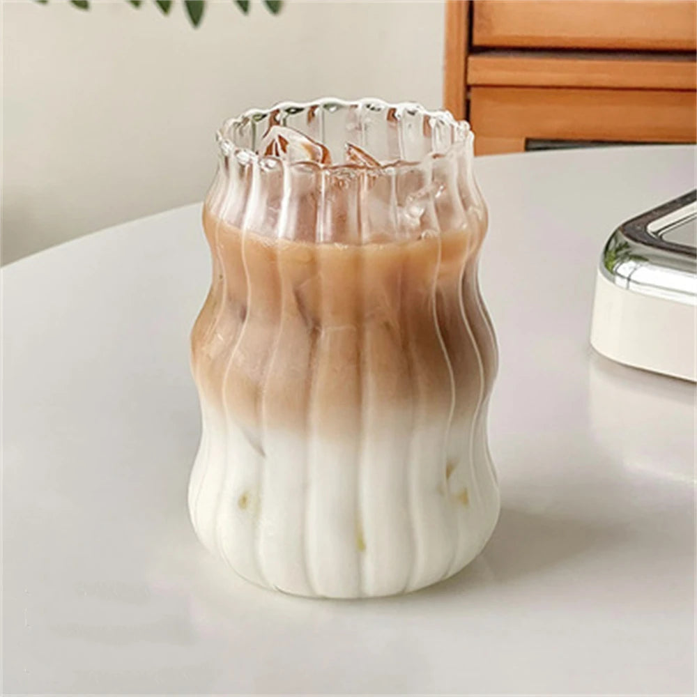 1Pc Glass Cup 530Ml Water Glasses Stripe Mug Heat-Resistant Tumbler Drinkware Perfect for Tea Juice Milk Coffee for Party