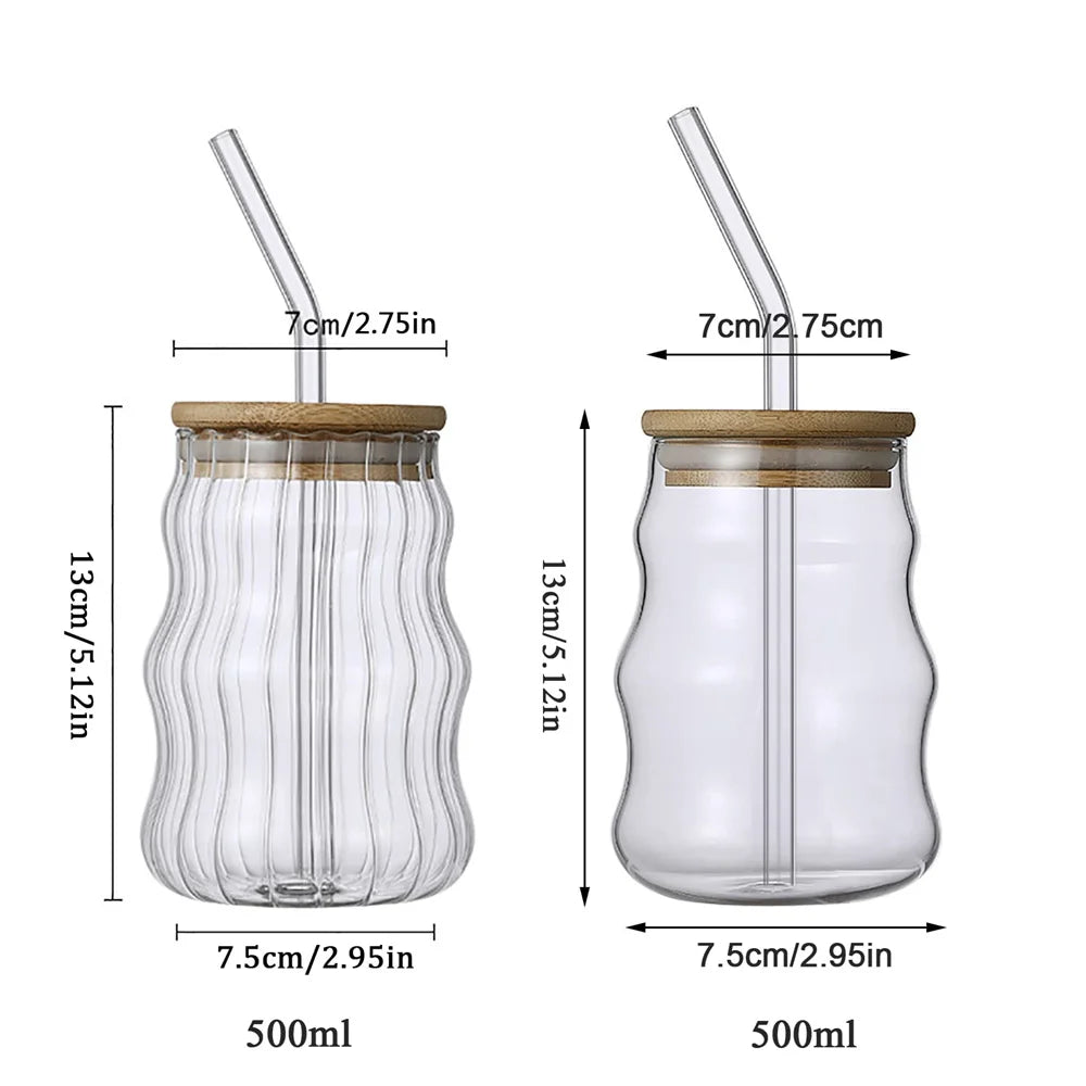 1Pc Glass Cup 530Ml Water Glasses Stripe Mug Heat-Resistant Tumbler Drinkware Perfect for Tea Juice Milk Coffee for Party