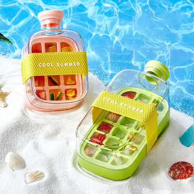 16.9oz Ice Cube Tray Water Bottle with Straw Silicone Ice-Make Pressing Mould Drink Bottle