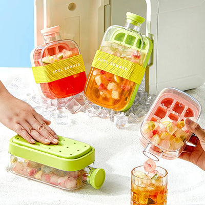 16.9oz Ice Cube Tray Water Bottle with Straw Silicone Ice-Make Pressing Mould Drink Bottle