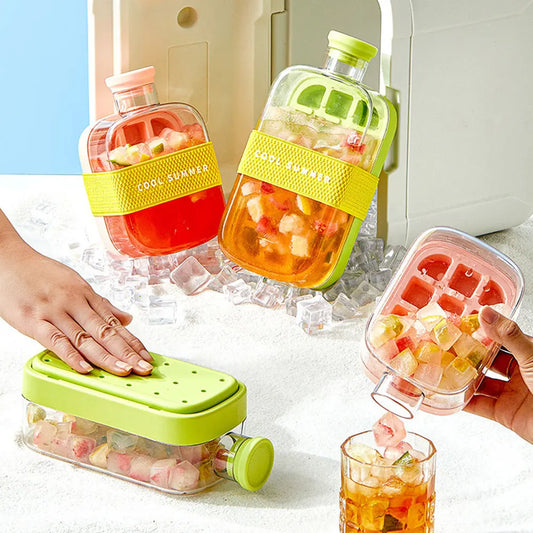 16.9oz Ice Cube Tray Water Bottle with Straw Silicone Ice-Make Pressing Mould Drink Bottle