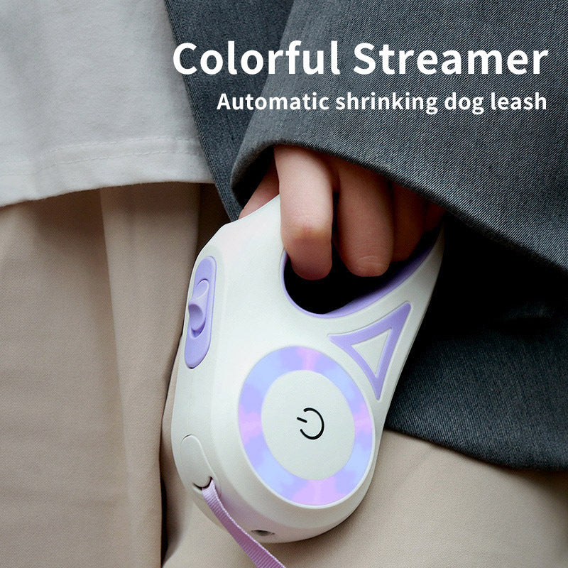 LED Glow in the Dark Retractable Leash with Built in Flashlight