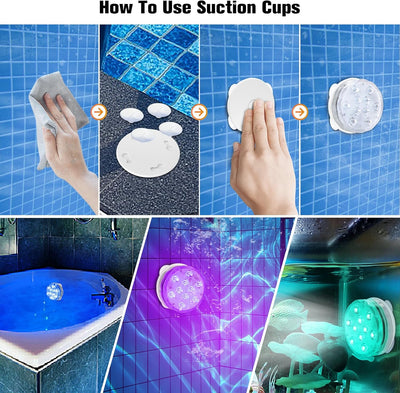Rechargeable Submersible LED Lights with Remote, USB Color Changing Aquarium Lights with Magnet Suction Cups, Waterproof Underwater Pool Lights for Inground Pool Shower Hot Tub Accessories, 2Packs
