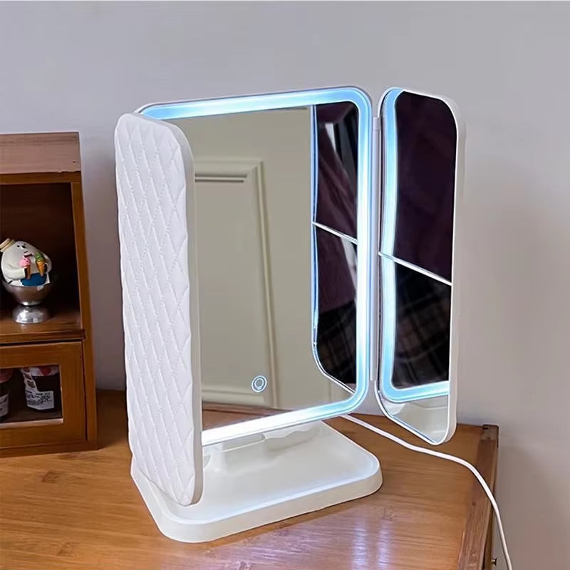 Trifold Makeup Mirror LED Lights Dorm Dressing Mirror Beauty Light up Your Fill Light with Smart Complementary Makeup Mirror Tri