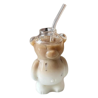 Bear Shaped Glass Cup Cute Bear Glass Cup Novelty Juice Glass Drinkware Beverage Glasses for Girlfriends Female Birthday Gift