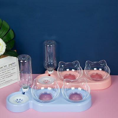 Double Cat Shaped Bowl with Drinker