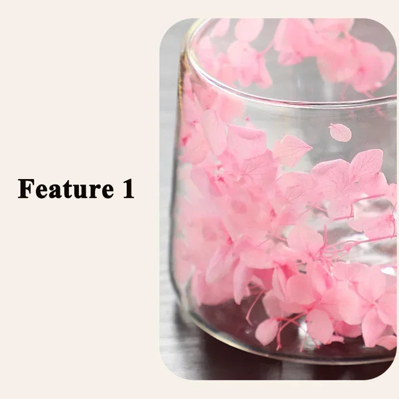 200Ml Double Wall Coffee Mug with Handles Transparent Flowers Clear Milk Cups Fill Artificial Simulation Drinkware Glass for Bar