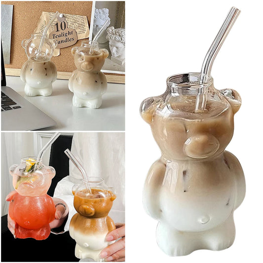 Bear Shaped Glass Cup Cute Bear Glass Cup Novelty Juice Glass Drinkware Beverage Glasses for Girlfriends Female Birthday Gift