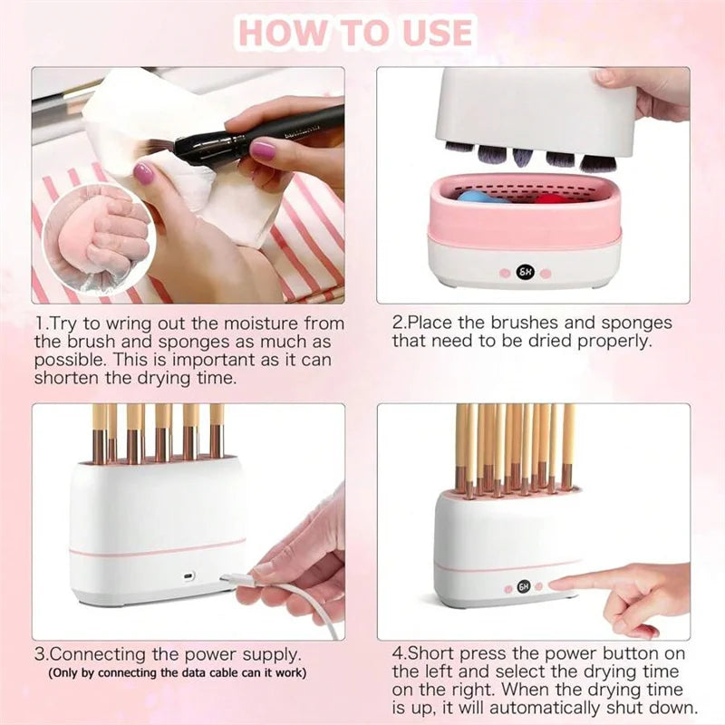 12 Holes Makeup Brushes Dryer Electric Cosmetic Brush Drying Machine Automatic Cosmetic Puff Makeup Tools Cleaner and Dryer Tool