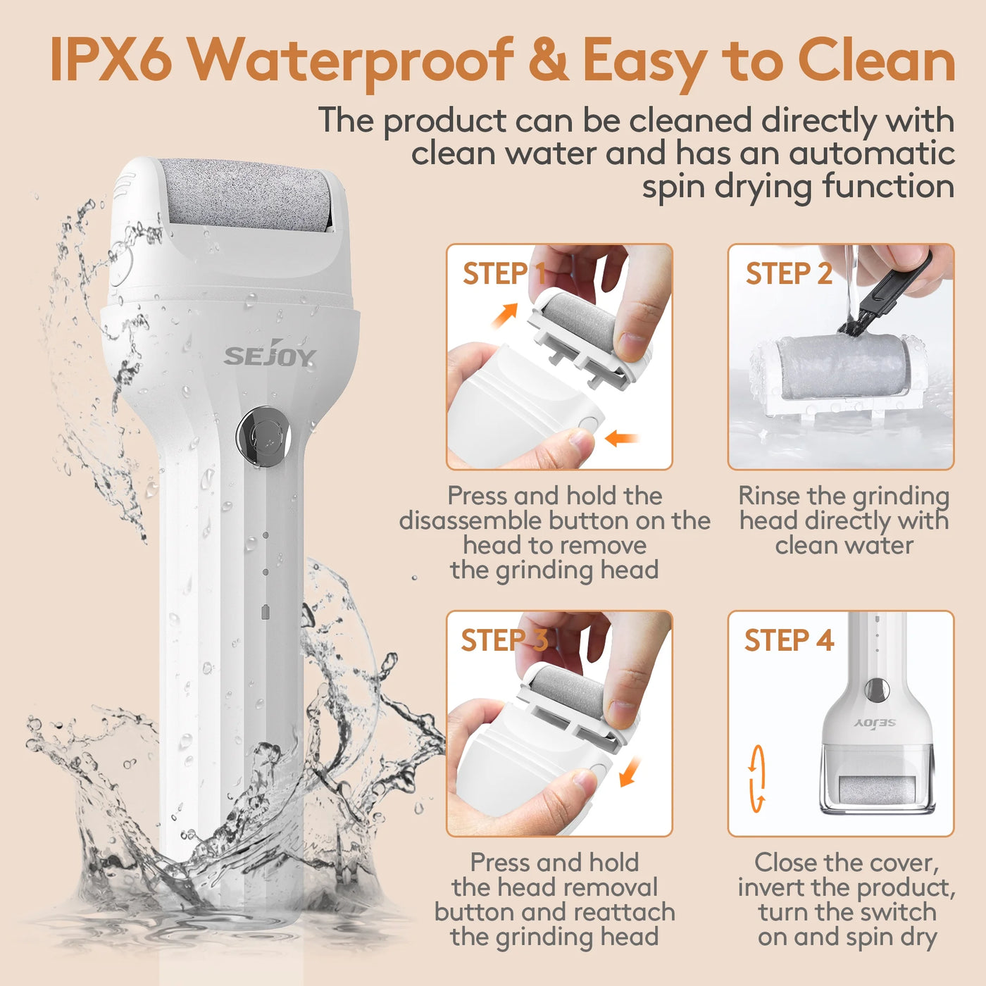 Electric Feet Callus Removers Rechargeable,3 Grinding Heads Waterproof Electronic Foot File Pedicure Tools